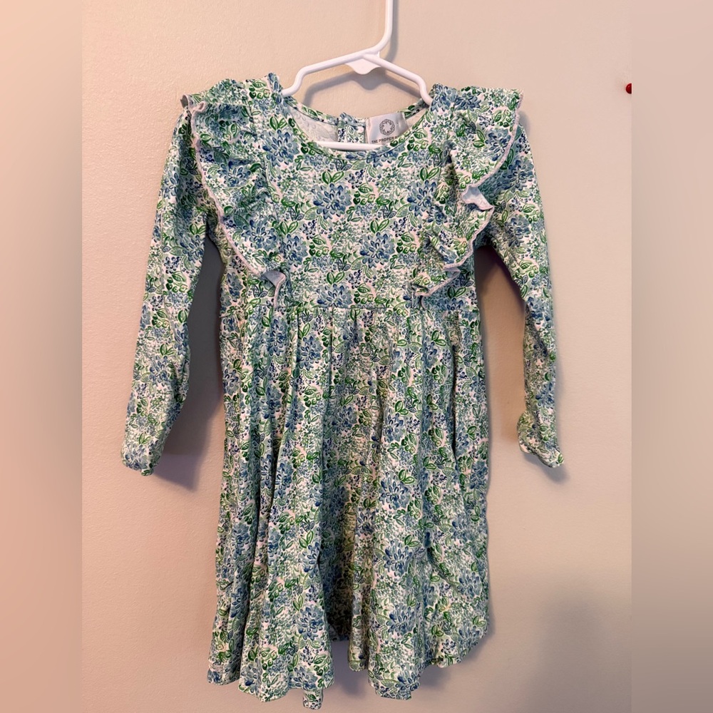The Proper Peony Floral Green and Blue Long Sleeve Dress